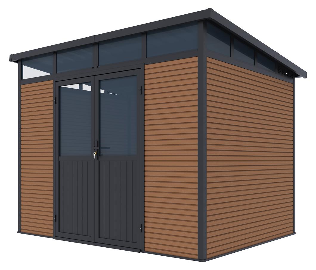 Weide Gartenhaus | Aluminium & WPC | Gerätehaus mit Doppeltür | 278x218 cm | Wetterfest in Teak