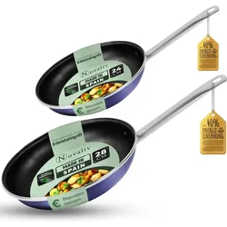 Novaliv Energiesparpfanne 24-28 cm Einsparung bis zu 40% Emaillierter Stahl Antihaft Beschichtung in, Pfanne + Kochtopf, Blau