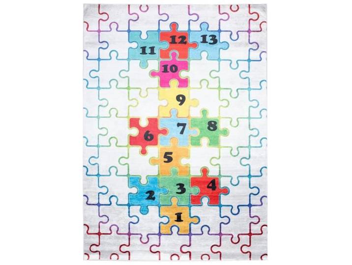 TAPISO Tapis Chambre Enfant Poil Court Antidérapant EMMA Gris Multicolore Puzzle Intérieur 80x150 cm