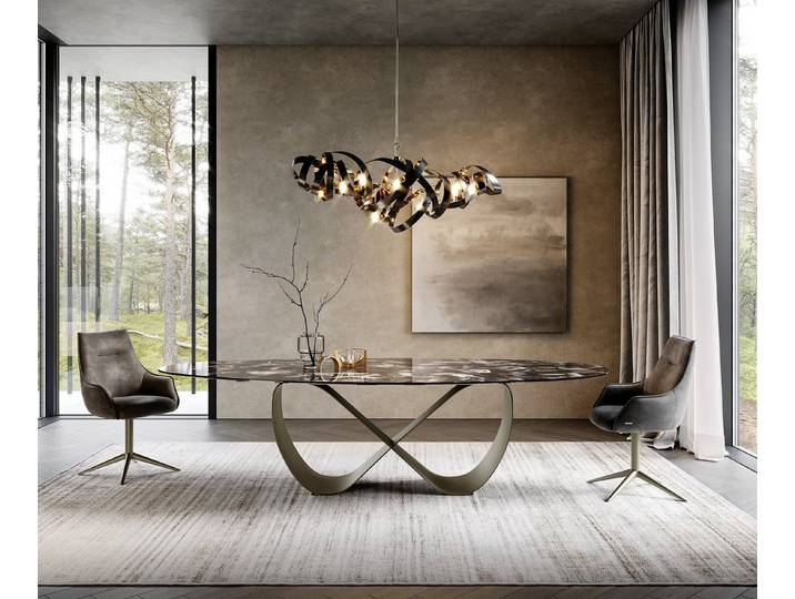 DELIFE Esstisch Edge, Oval 280x130 cm Keramik Iris FMG Agatablack Infinity Metall Effektfini