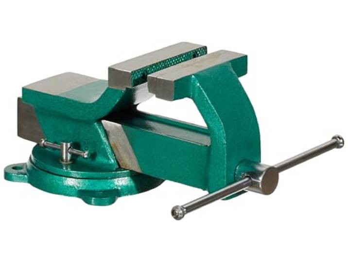 Brüder Mannesmann Schraubstock 100 mm, 360° drehbare Basis, austauschbare Backen, Ambossfläche, robuste Stahlausführung, präzises Spannen, 1 Stück M73100