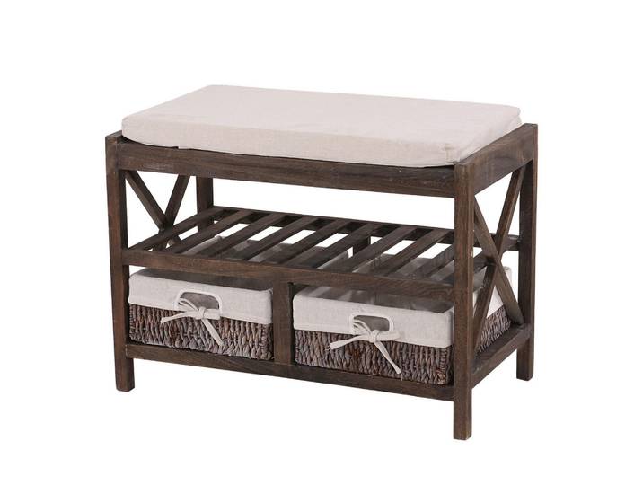 Jamb Schuhregal Sitzbank Braun, Cremeweiß, Braun, Weiß, Holz, 65x45x34 cm, Garderobe, Schuhaufbewahrung, Schuhregale