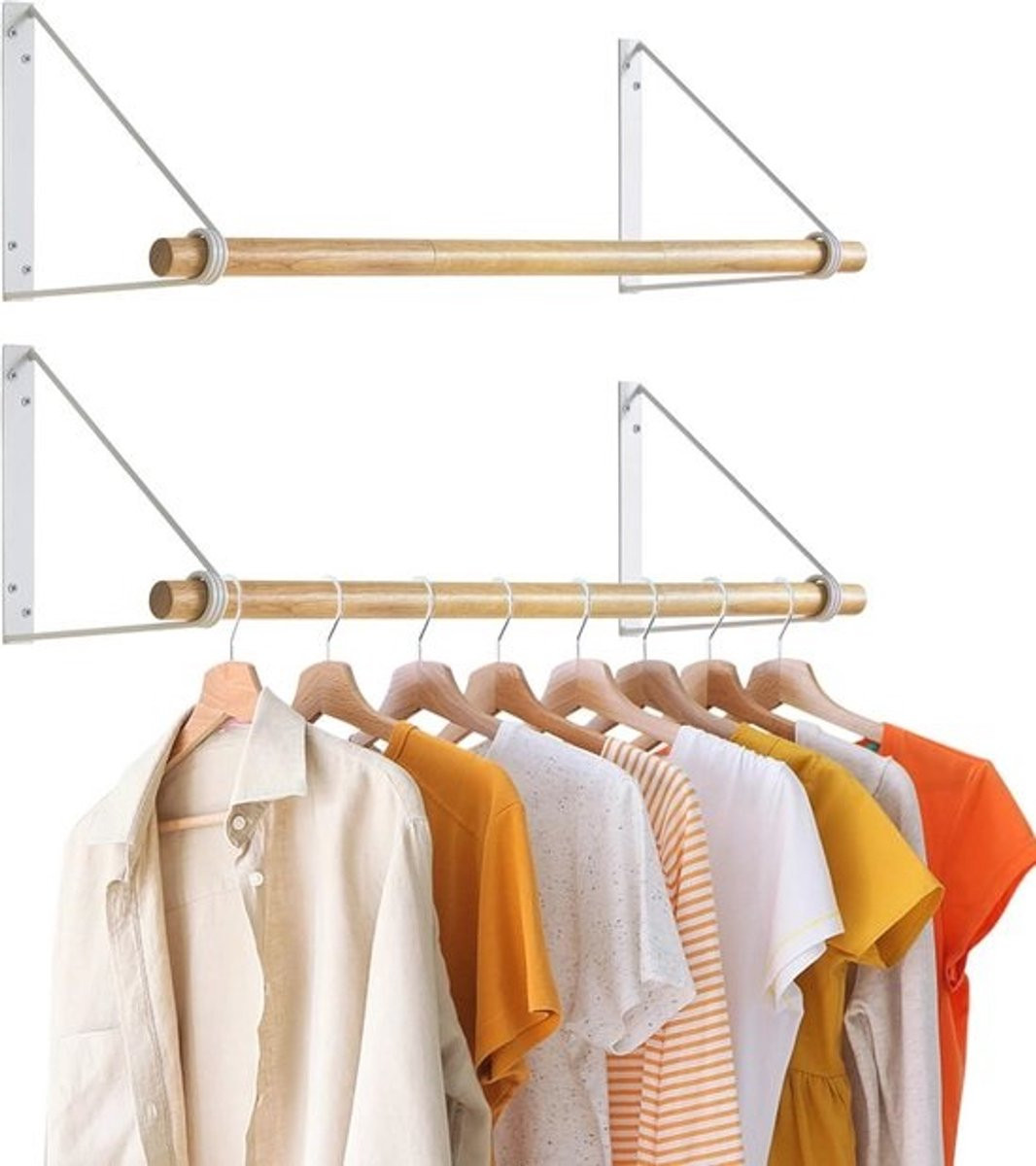 Industriële wandgarderobe met houten kledingstang voor de hal, slaapkamer of badkamer