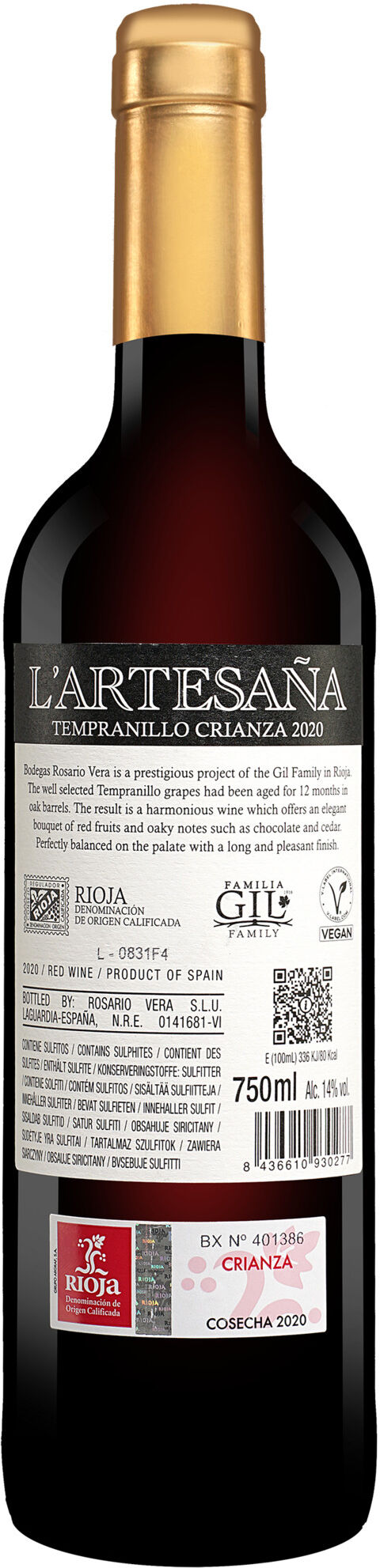 Rosario Vera L'Artesaña Crianza 2020 14% Vol. Rotwein Trocken aus Spanien