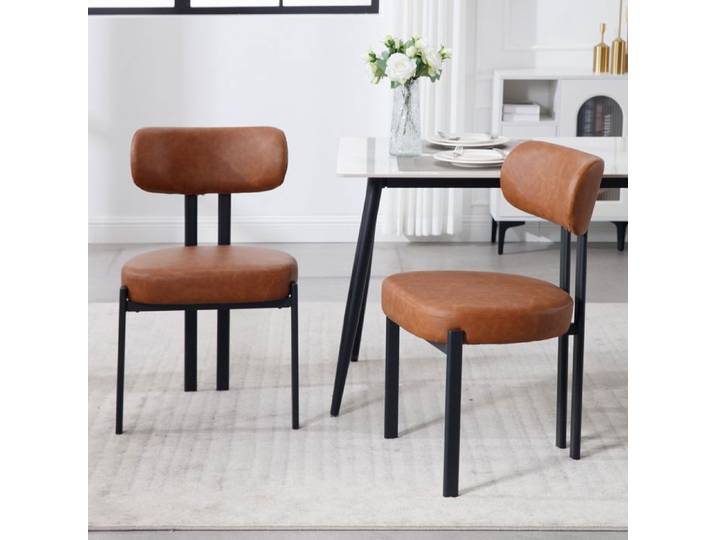Wahson Chaises de Salle à Manger en Cuir PU Lot de 2 Chaise Salle a Manger Moderne Chaise de Cuisine sans Accoudoirs Marron