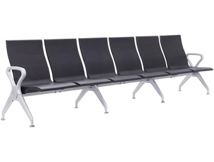 CLP Wartebank Airport-Stil Ermin, Sitzbank Flur mit Lehne, ergonomische Sitzschalen, Wartestühle mit robustem Alu-Gestell, bis 150 kg je Sitz Farbe schwarz Größe 6-Sitzer