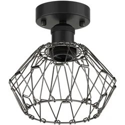 ledscom.de Vintage E27 Deckenleuchte RETRA, schwarz, mit faltbarem Käfig-Schirm, chrom-schwarz