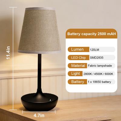 Smart Shopping Spot Classic Rechargeable LED Table Lamp USB Dimmable Bedside Lamp With Fabric Shade black