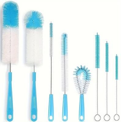 Uplifted Goods 8 Piece Wine Bottle Cleaning Brush Set With Long Handle blue Set