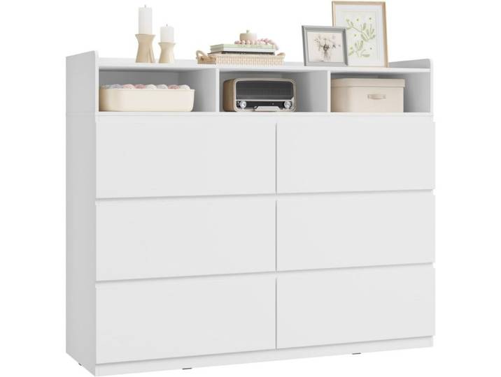 Commode WOLTU 120x40x100cm - Armoire de Rangement Multifonctionnelle - 4 Niveaux 6 Tiroirs - Blanc