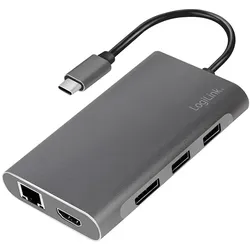 LogiLink Dockingstation USB 3.2 Gen1,USB-C,8-Port,PD (USB-C, 8 Ports), Dockingstation + USB Hub, Silber