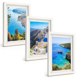 BILDER SET 3er Set - 20x30 cm Weißer Rahmen - Griechische Ansichten von Santorin Oia