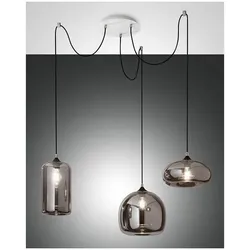 Fabas Luce Fiona Pendelleuchte E27 3X60W Metall und geblasenes Glas Grau transparent