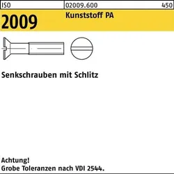Senkschraube ISO 2009 Schlitz M6x 10 Polyamid 200 Stück