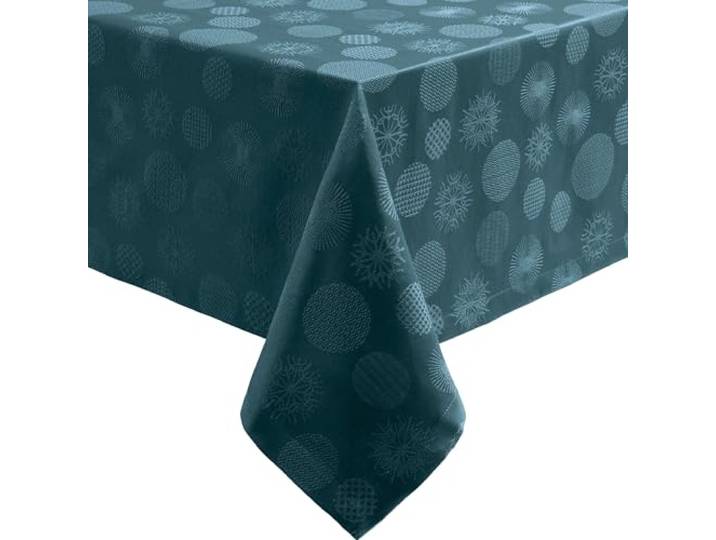 Erwin Müller Tischdecke Mitteldecke Calvia Petrol Größe 130x200 cm - eingewebte Eiskristalle und Christbaumkugeln, zarter Schimmer, Pflege- und bügelleicht