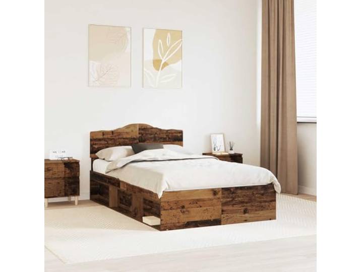 RJPLMFV Bettgestell, 120 x 200 cm, massives Kiefernholz Lattenrost inklusive, Kopfteil aus Kiefernholz, schlichtes Design, einfache Reinigung