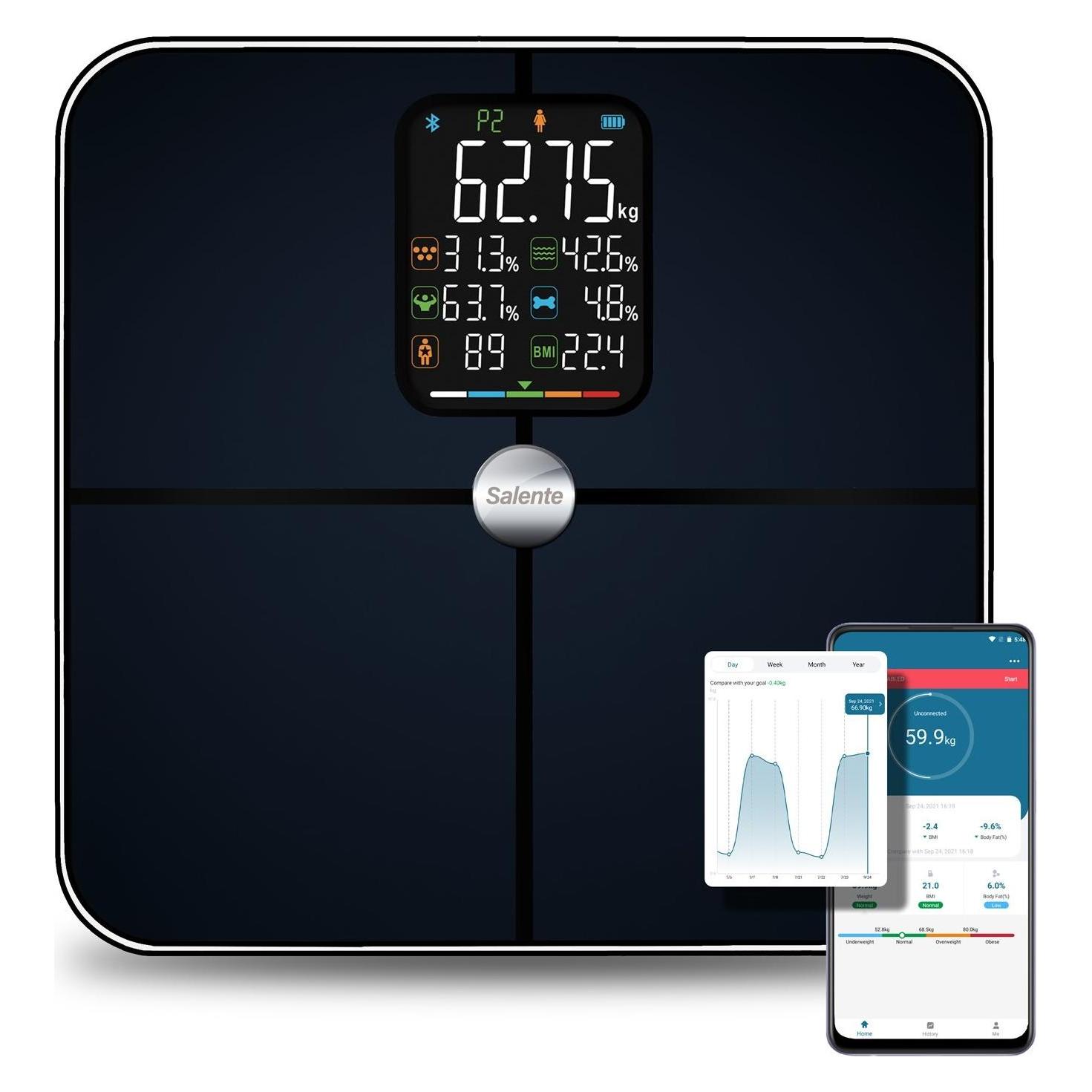 Salente BodyFit, chytrá osobní diagnostická fitness váha, Bluetooth, černá (BODYFIT-BK)
