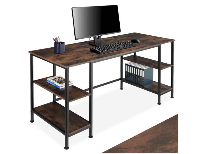 Bureau informatique STOKE 137x55x75cm - Bois foncé industriel, rustique