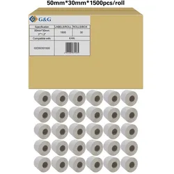 G&G 30 Etikettenrollen kompatibel zu Zebra 02D50301500 (50 x 30mm)