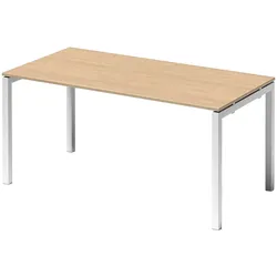 Bisley Cito höhenverstellbarer Schreibtisch 160x80 cm, Tischplatte in Ahorn, Gestell in Weiß - PC Tisch für's Büro manuell höhenverstellbar,