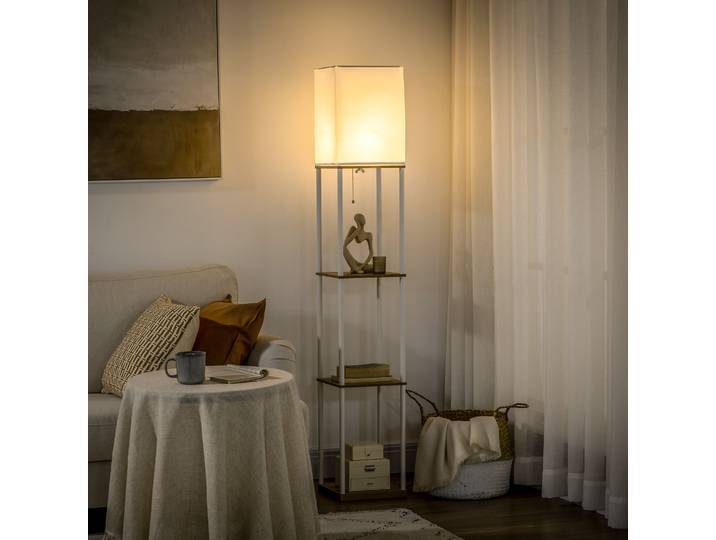 HOMCOM Lampadaire Bois Moderne 3 Étagères E27 Blanc