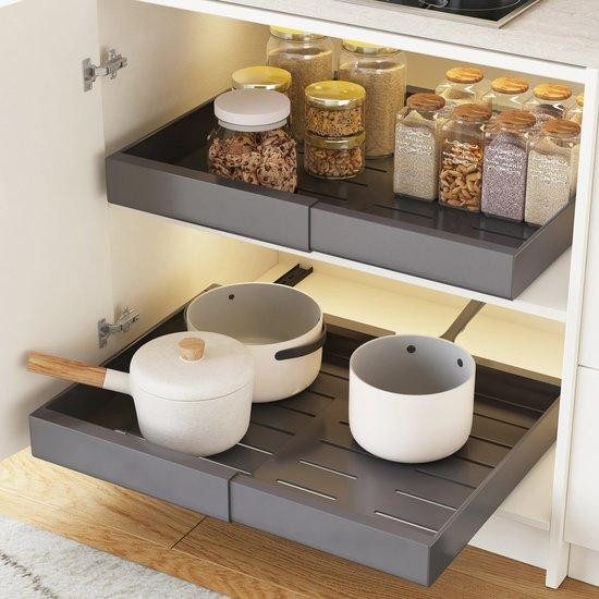 Ibenzoa Set van 2 Uittrekbare telescoopladen, Grijs, B/D/H: 31,5-48 x 42 x 7,5 cm
