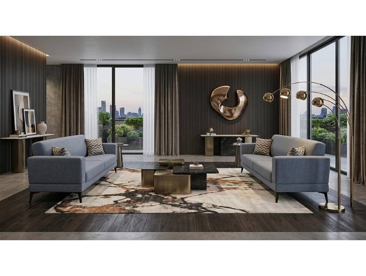 Xlmoebel Polstergarnitur Graues 3+3-Sitzer Sofaset aus Stoff für modernes Wohnzimmer