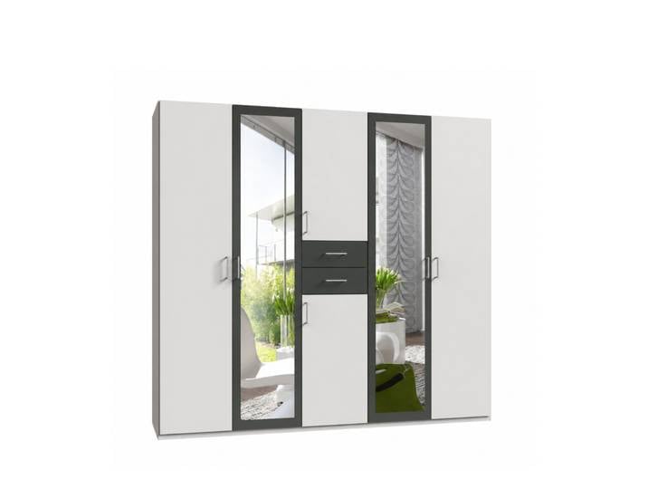 Drehtürenschrank Kleiderschrank 225 cm Schubladen Spiegel Ausstattung Weiß und Grafit / 22590