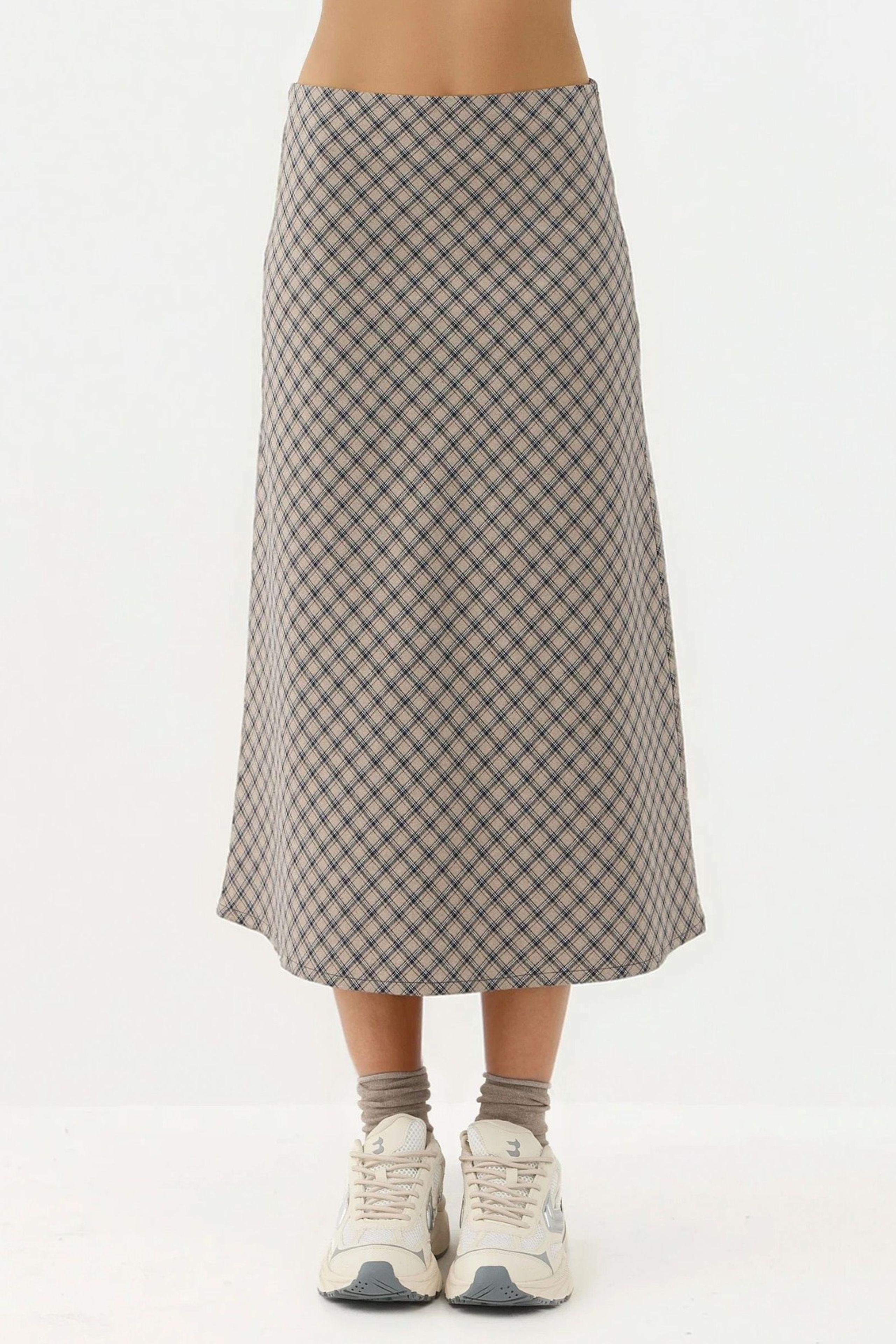 Midikleid A-Linien Passform Karierten Rock mit Reißverschluss