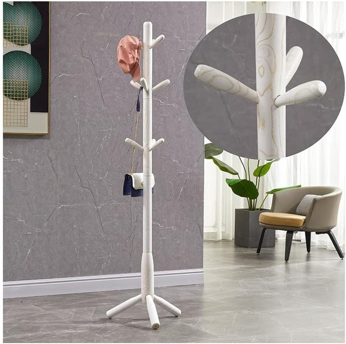 Houten kapstok met driepoot basis in licht walnoot voor kleding en accessoires