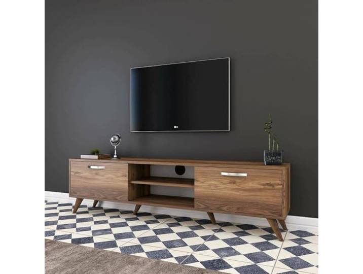 Dmora Aldh, Sideboard, Wohnzimmerschrank, niedriger Schrank für TV, Wandbasis, 180 x 35 x 49 cm, Walnuss