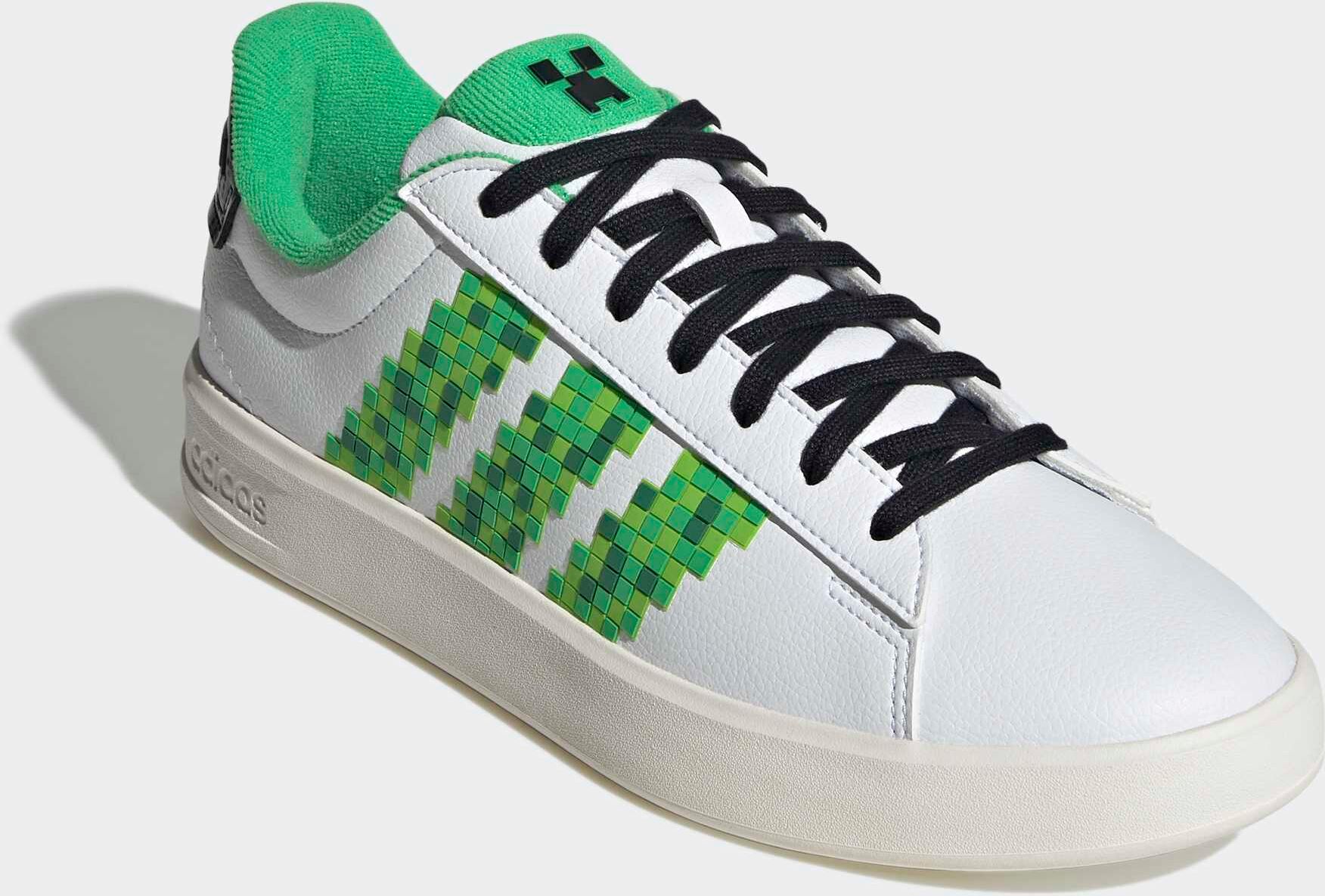 Sneaker ADIDAS SPORTSWEAR "ADIDAS MINECRAFT GRAND COURT 3.0", Kinder, Gr. 42,5, grün (cloud weiß, core schwarz, core weiß), Leder, Synthetik, Schuhe Sneaker cloud weiß, core schwarz, core weiß 42,5