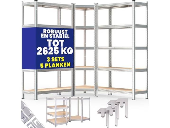 MONZANA® Stellingkast Hoekkast Set van 3 Opbergrek met 15 Planken