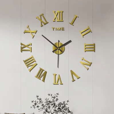 Inspire Picks Large 3D DIY Silent Wall Clock Modern Frameless Wall Sticker Decor roman Num gold