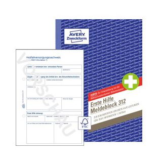 AVERY Zweckform Erste Hilfe Meldeblock Formularbuch 312
