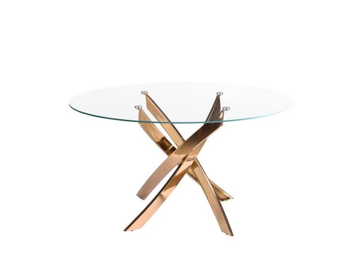 Angel Cerda Runder Esstisch aus gehärtetem Glas und roséfarbenem Edelstahl, Pink, Metall, Nachbildung, Rundform,Rund,Rund, eckig, 120x75x120 cm, Esszimmer, Esstische