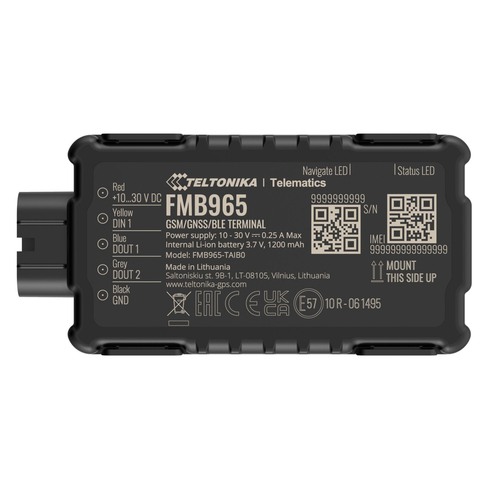 Teltonika Tracker FMB965 GPS-tracker met Bluetooth en IP67-certificering, zwart