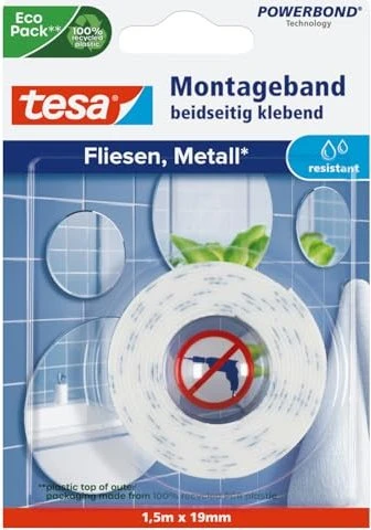 Tesa Montageband Fliesen&Metall wasserdicht 1.5m x 19mm