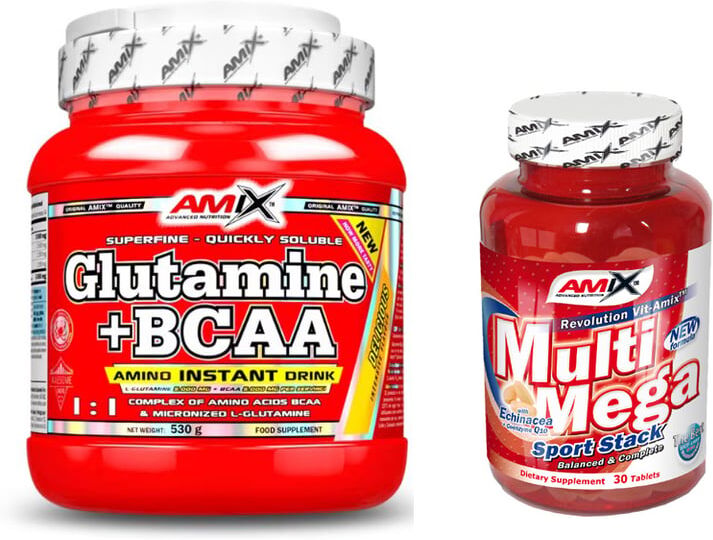 Amix Nutrition Pack Presente Glutamine + BCAA 530 g + Multimega 30 Cáps Laranja.