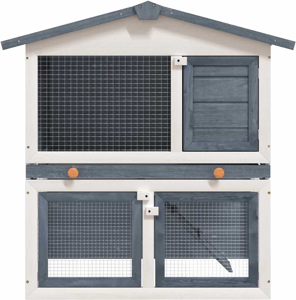vidaXL Jaula conejera con 3 puertas madera gris Gris