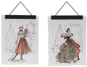 Vintage Holiday Fashion Illustration Banner (Set of 2) by Melrose in White Green Peach (Size ONE SIZE)