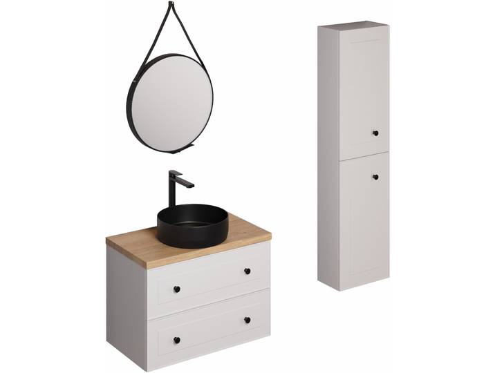 Ensemble de salle de bain avec lavabo comprenant robinet de lavabo, bec et siphon Naturel Forli blanc (KSETFORLI10)