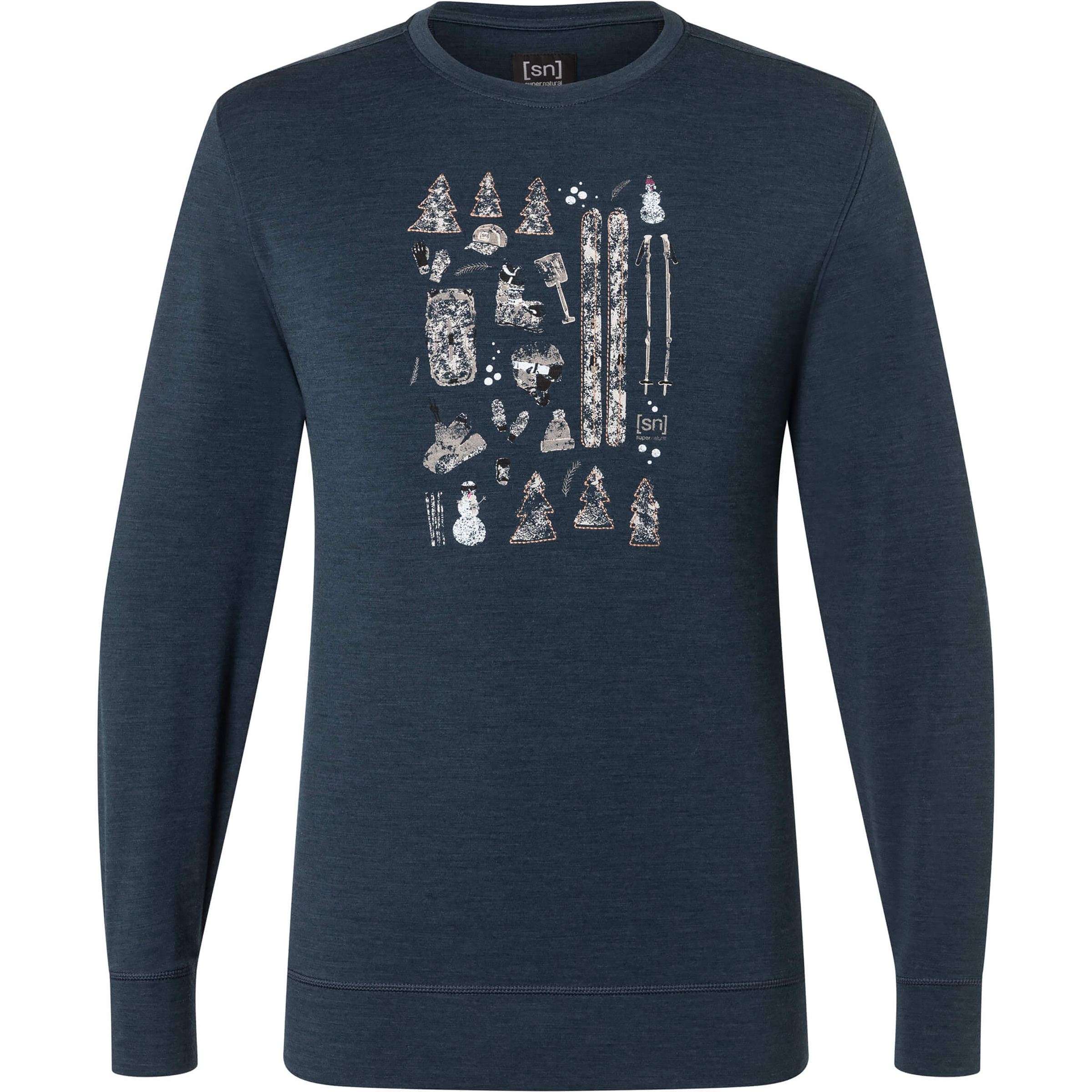 Super.Natural Ski Doodle Crew Herren Pullover blau Größe S Trekking Elastisch Merinowolle