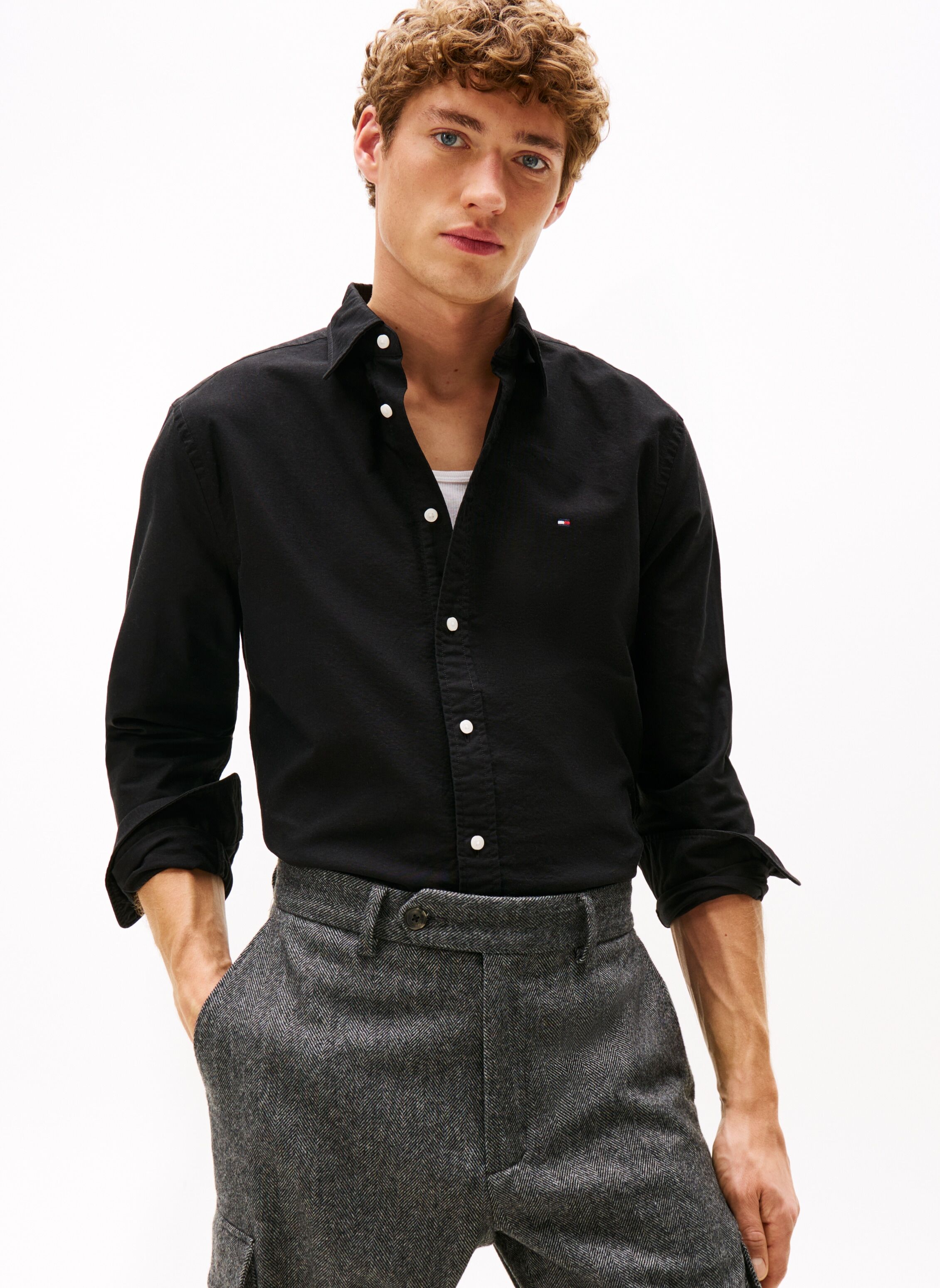 Langarmhemd TOMMY HILFIGER "SOLID HERITAGE OXFORD Regular Fit", Herren, Gr. XXL, N-Gr, schwarz (schwarz, schwarz solid), Web, Obermaterial: 100% Baumwolle, regular fit, Manschette, Hemden Langarmhemd, Regular Fit Oxford Casual schwarz, schwarz solid XXL, 