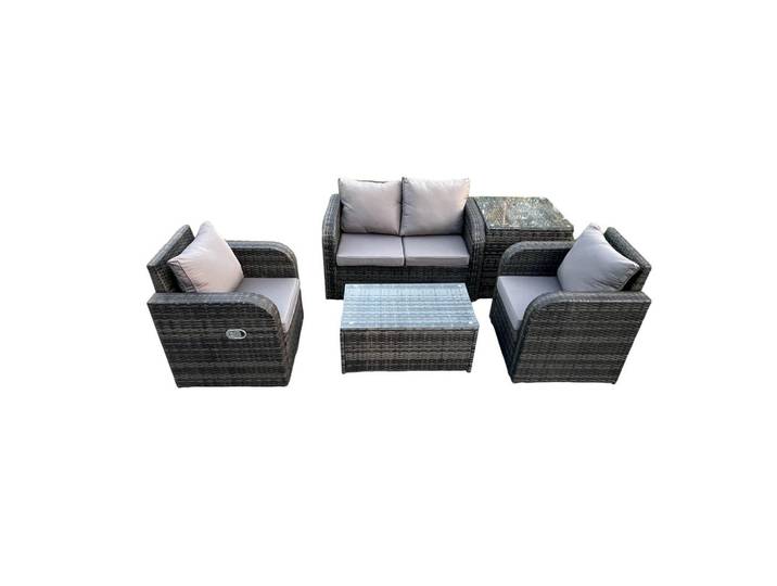 Fimous Gartenlounge-Set Polyrattan Dunkelgrau 4-Sitzer, Metall, Gartenmöbel, Gartengarnituren, Gartenmöbel-Sets