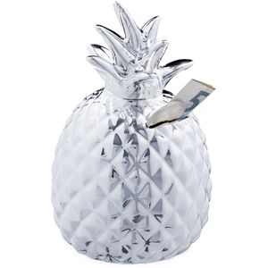 Relaxdays Spardose Ananas 10023743, Ø 9 x 16 cm, silber
