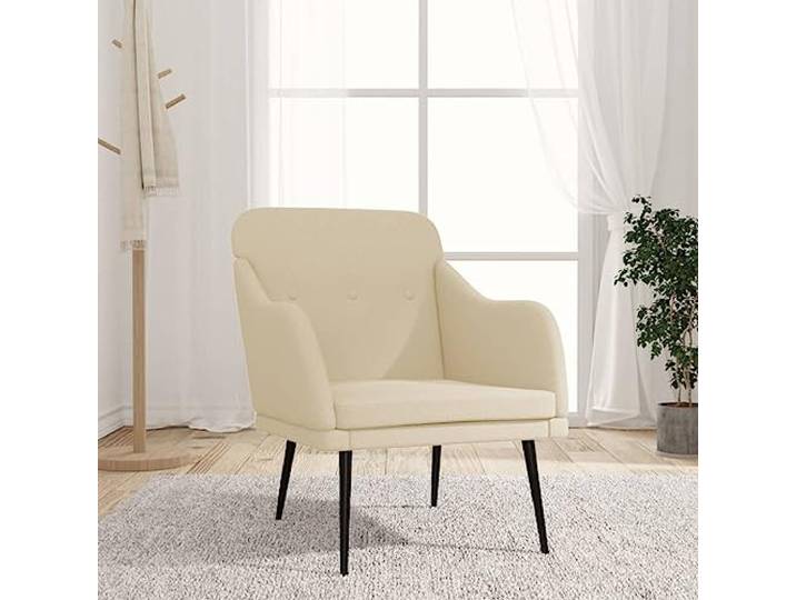 IBUQDDV Sessel Creme 63x76x80 cm Stoff mit Metallgestell Atmungsaktiver Stoff, dick gepolsterte Armlehnen, schräge Rückenlehne, tiefe Sitzfläche, stabiles Metallgestell,