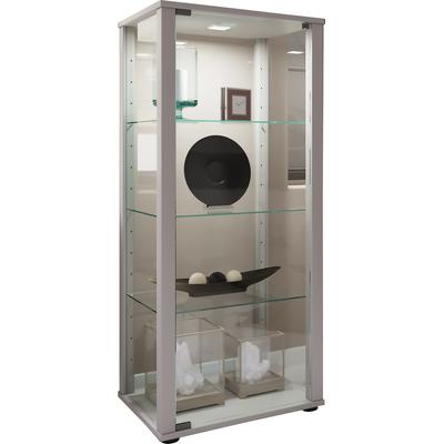 Standvitrine VCM "Holz Glas Stand Vitrine Sammelvitrine Kavisa M", silber, B:50cm T:38cm, Obermaterial: 100% Holz Wood., Schränke, Standvitrine