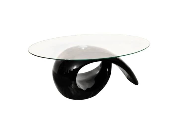Makastle Wohnzimmertisch Couchtisch mit ovaler Glasplatte Hochglanz Schwarz