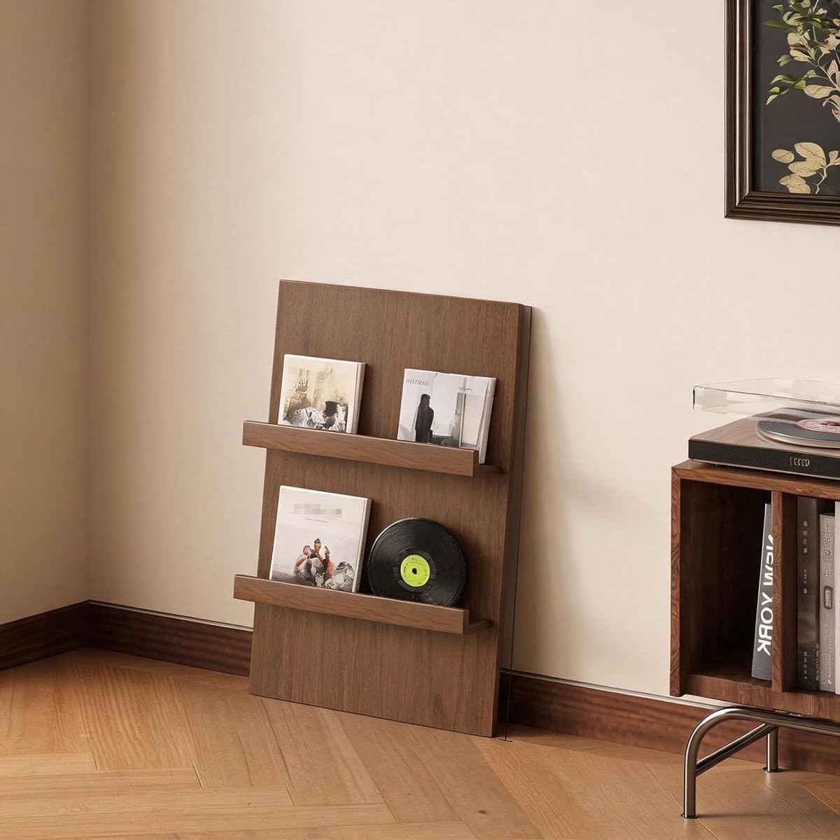 Staand Magazijnrek Brochuredisplay en Literatuurrek met Anti-val Scherm in Houtkleur, 40 x 80 cm